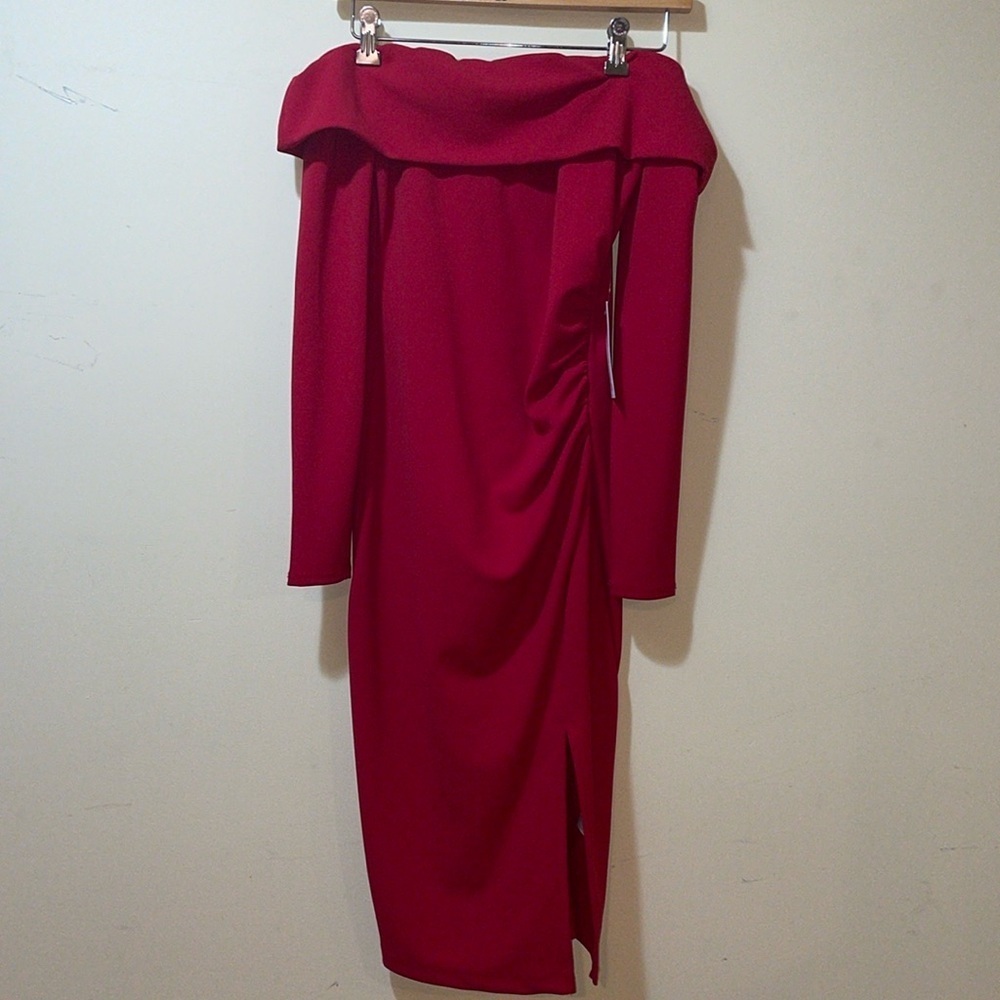 Womens New Premier Amour Off The Shoulder Long Sleeve Dress Red